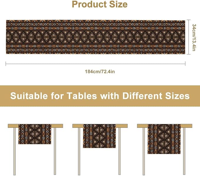 African Table Runner, Geometric Motifs Southwestern Native Tribal Ethnic Table - Image 7
