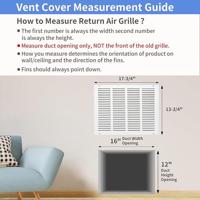 16"W x 12"H Steel Return Air Grille, Air Return Vent Cover - Image 5