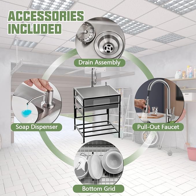 25x22 Inch Stainless Steel Utility Sink-Freestanding Laundry Sink Practicality - Image 7