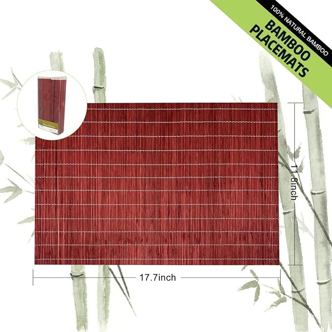 ANDSTAR Set of 8 Pcs Bamboo Placemats Natural Anti-Slip Bamboo Placemats - Image 2