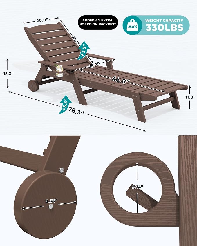 SERWALL Patio Chaise Lounge Chair, Poly Lounge Chair - Image 2