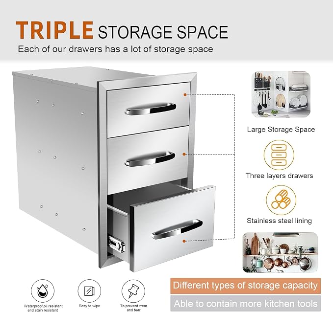 Outdoor Kitchen Drawers, Flush Mount Triple Access BBQ Drawers - Image 3