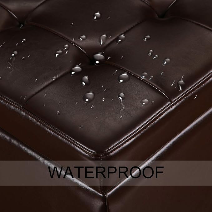Homebeez Tufted Faux Leather Storage Ottoman Square Cube Foot Rest Stool - Image 4