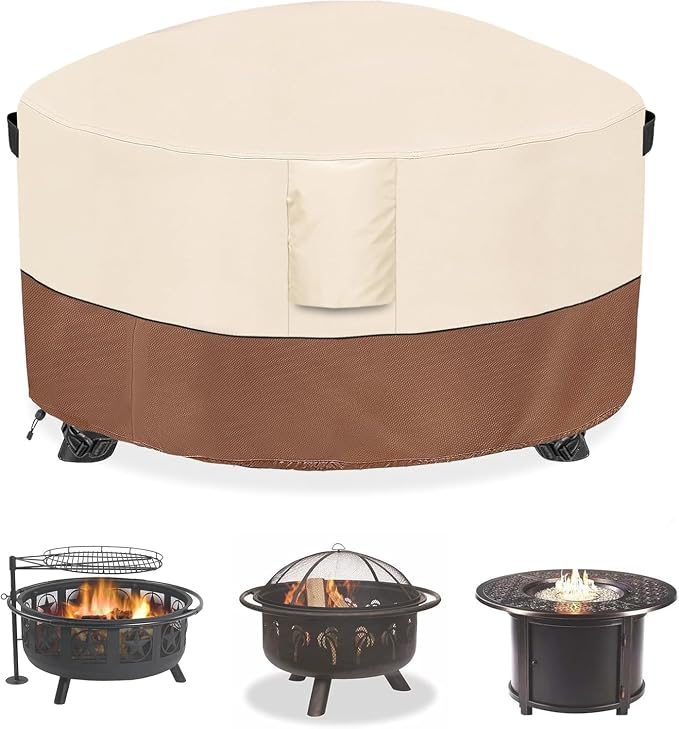 Fire Pit Cover, Outdoor Heavy Duty 600D 100% Waterproof Fire Pit Cover Round by Dalema
