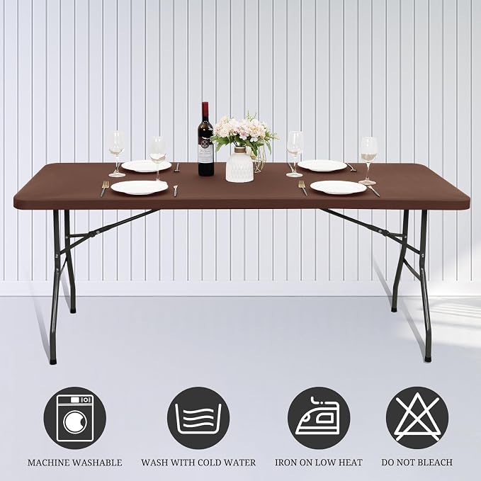 10 Pack Fitted Tablecloth for 6 Foot Rectangle Tables, Coffee Elastic Outdoor - Image 5