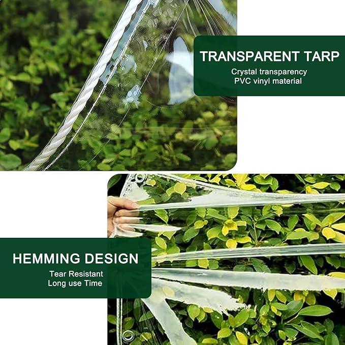 Clear Tarp with Grommets, 10x12ft Transparent Heavy Duty Water Resistant Tarp - Image 5