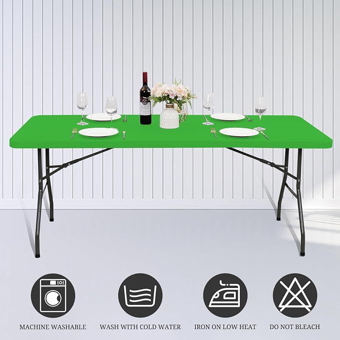 10 Pack Fitted Tablecloth for 8 Foot Rectangle Tables, Washable Stretch Folding - Image 5