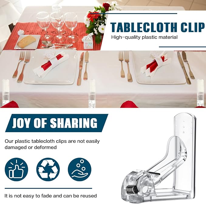 Jetec 6 Pieces Clear Tablecloth Clips Plastic Loaded Table Cover Holder Clamps - Image 3