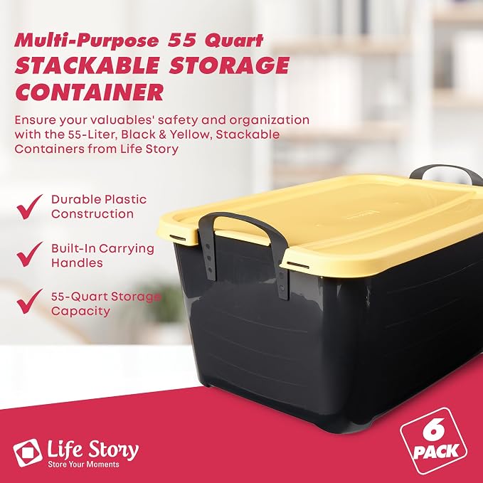 Life Story 6 Pack Heavy Duty Stackable Storage Bin, 55 Quart Home Organizer - Image 9