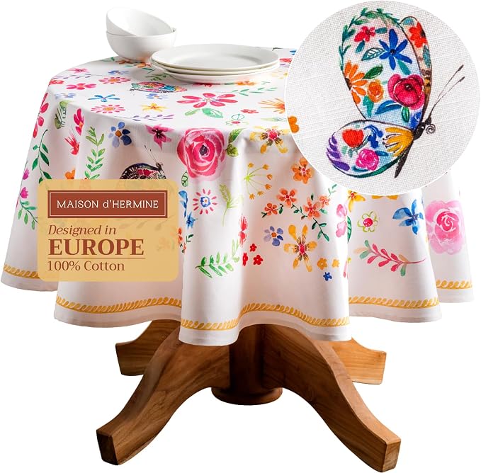 Maison d' Hermine Table Cloth Round Table 100% Cotton 69 Inches Tablecloth by MaisondHermine