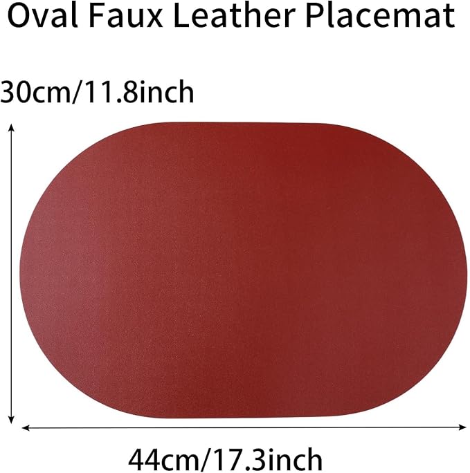 Oval Placemats Set of 6 Reversible Black and Red Faux Leather Placemat - Image 3