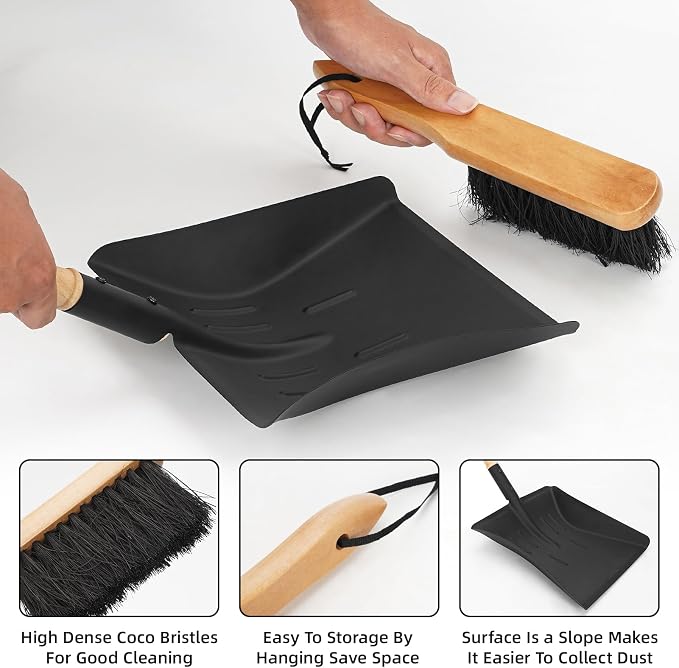 Fireplace Ash Shovel and Brush Set, Coal Shovel and Hearth Brush Set, Fireplace - Image 4