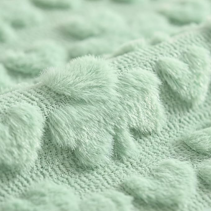 Artoid Mode Sage Green Soft Plush Faux Fur Jacquard Heart Clover St. Patrick's - Image 6