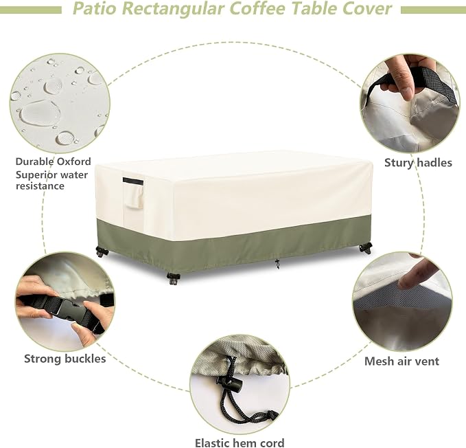 Outdoor Coffee Table Cover 48 W x 28 D x 16 H Inches, 600D Heavy Duty - Image 3
