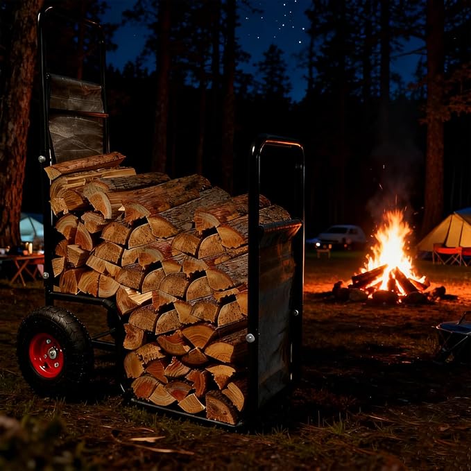 Firewood Cart with Pneumatic Wheel: 44 X 27 X 20 in Heavy Duty 220 lbs Load - Image 8