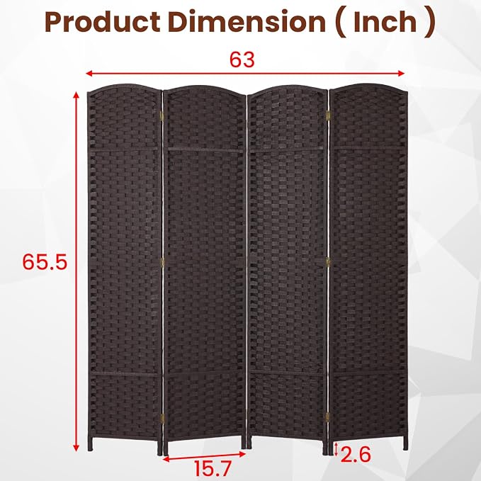 FDW Room Divider 4 Panel Screen 5.6 Ft Tall Partition Privacy Screens Folding - Image 2
