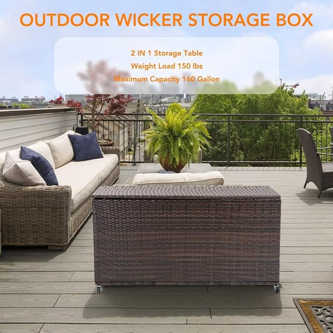 Outdoor 170 Gallon Water-Resistant Wicker Storage Box - Image 7