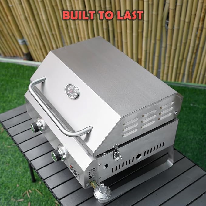 Tabletop Gas Griddle with Lid & Foldable Legs, 2-Burner BBQ Propane Flat Top - Image 8