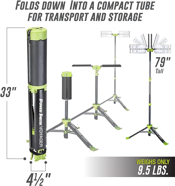 PowerSmith Voyager PVLR8000A 8000 Lumen Collapsible Cordless Tripod LED Work - Image 2