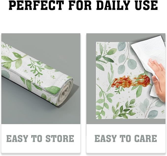 Giwawa Leaf Spring Placemats Set of 4 Sage Green Eucalyptus Leaves Linen Non - Image 6