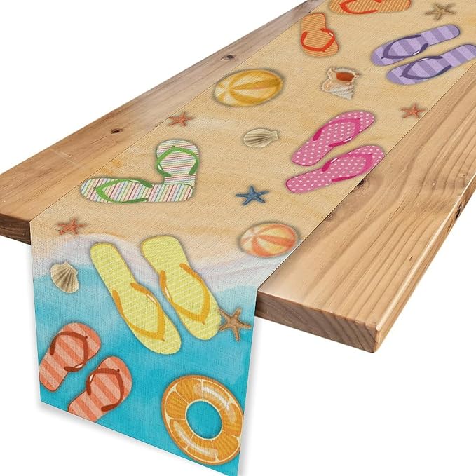 Blue Sea Waves Starfish Table Runner, Tropical Summer Flower Clear Sea Water - Image 4