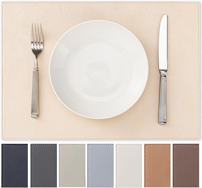 Faux Leather Placemats Set of 6 Vinyl Washable Wipeable Table Mats by BAROYAL