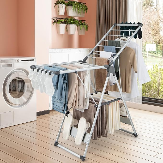 Tangkula Collapsible Clothes Drying Rack, 2-Layer Space-Saving Aluminum Drying - Image 2