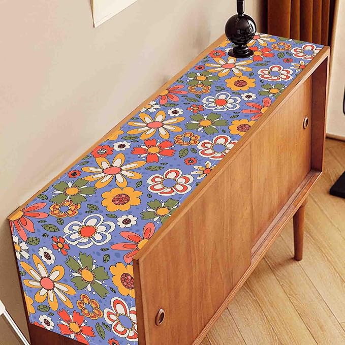 70s Floral Table Runner, Retro Groovy Hippie Lovely Floral Funky Daisy Trippy - Image 3