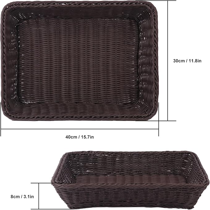 5 Pack 16 Inch Deep Coffee Wicker Bread Basket, Handmade Woven Organizer - Image 2