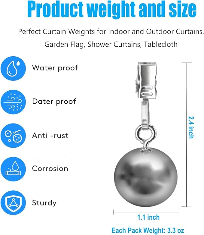 12 Pack Outdoor Curtain Weights, Heavy Duty Drapery Weights - Image 6