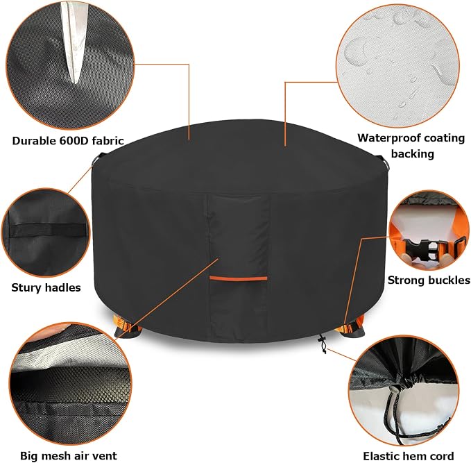 Fire Pit Cover, Outdoor Heavy Duty 600D 100% Waterproof Fire Pit Cover Round - Image 3