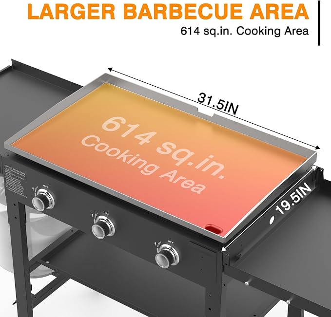 3 Burner Foldable Gas Griddle, 32 Inch Stainless Steel Portable Detachable - Image 7