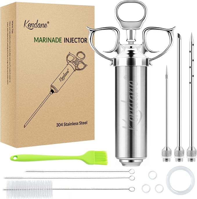 Meat Injector Syringe 2-oz Marinade Flavor Barrel 304 Stainless Steel by Kendane