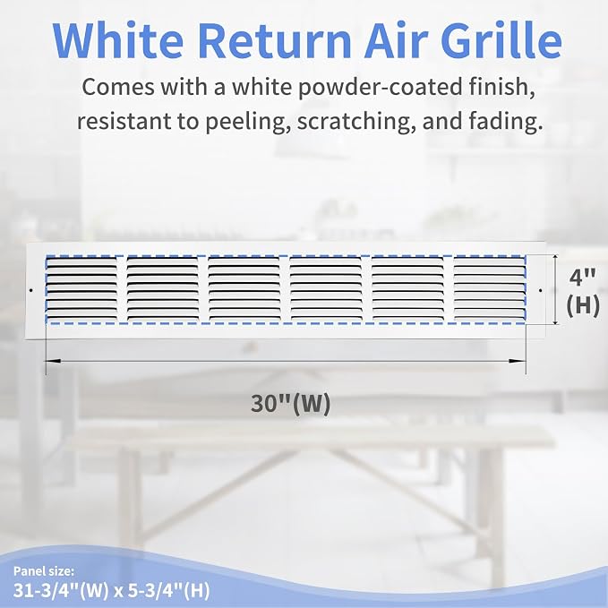 30"W x 4"H Steel Return Air Grille, Air Return Vent Cover - Image 3