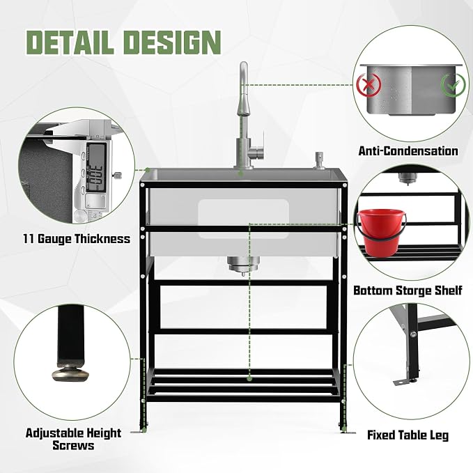 25x22 Inch Stainless Steel Utility Sink-Freestanding Laundry Sink Practicality - Image 6