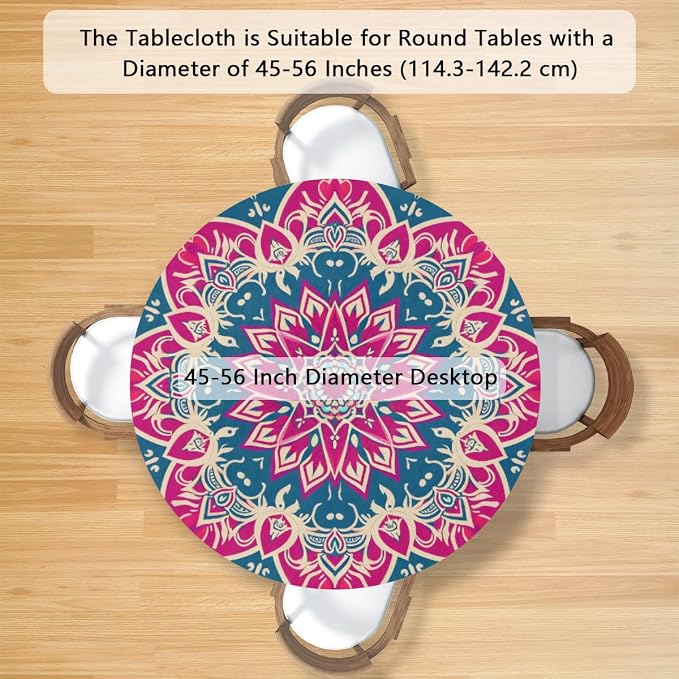 Beautiful Flower Mandala Round Table Cloth Cover, Elastic Edge Waterproof - Image 2