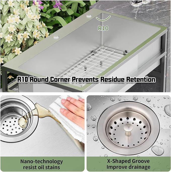 33x19 Inch Stainless Steel Utility Sink-Freestanding Laundry Sink Practicality - Image 3