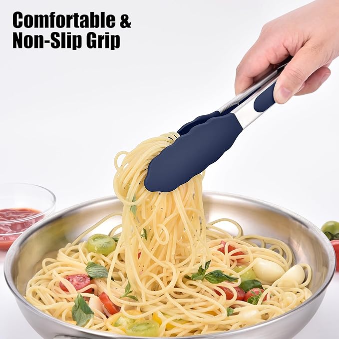 Navy Blue Locking Tongs, 10.5-Inch Stainless Steel with Silicone Tips