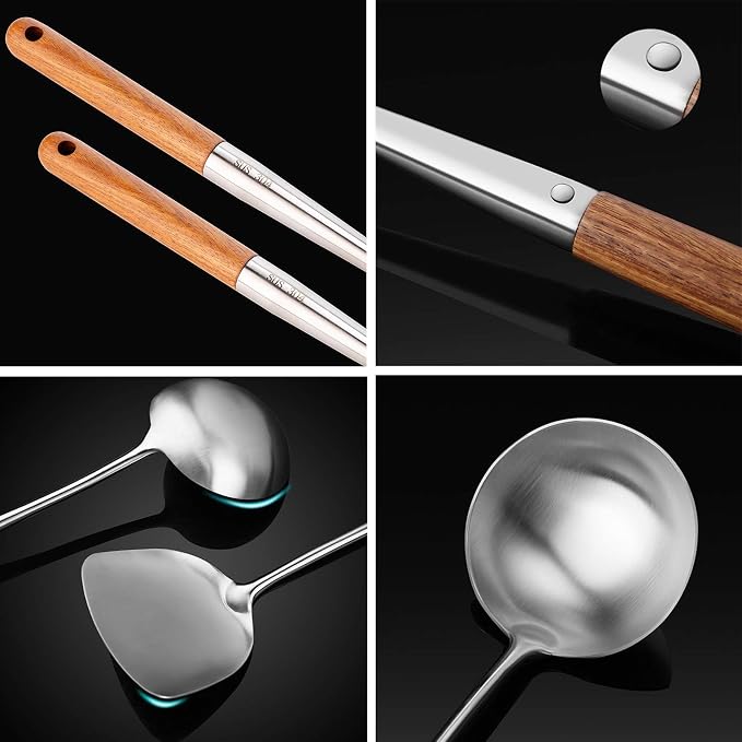 FJNATINH Wok Spatula and Ladle, Skimmer Ladle Tool Set, 17inches Spatula - Image 7