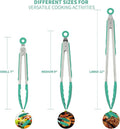 Tongs with 7, 9 and 12 Inch Lengths, Silicone Tips, Aqua Sky