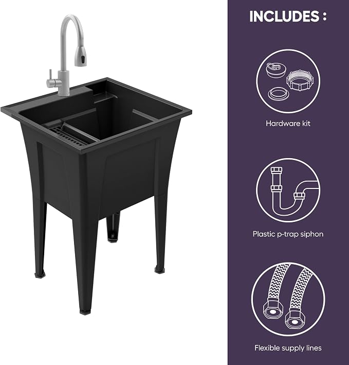 Freestanding Utility Sink with Stainless Steel Gooseneck Faucet - Image 2
