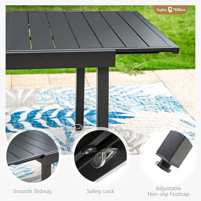 Sophia & William 9 Pieces Expandable Patio Dining Set, Extendable Rectangular - Image 3