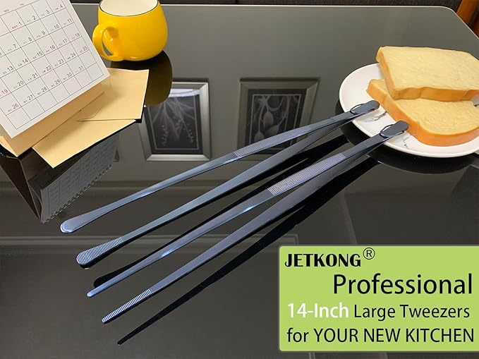Tongs 14-Inch Stainless Steel Cooking Tweezers, Navy Blue, 2-Pack
