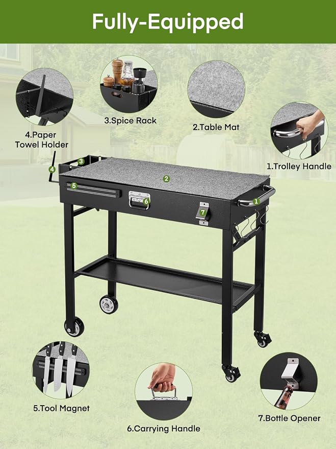Grill Cart, Portable Outdoor Grill Table - Image 3