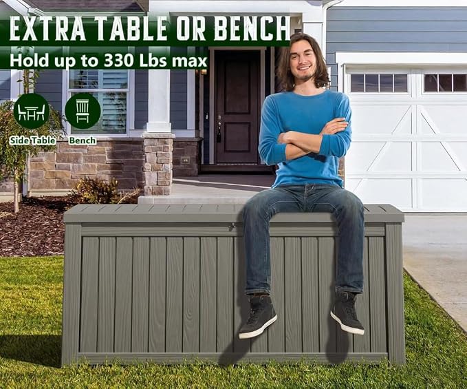 NUNU LAB 180 Gallon Outdoor Storage Box, Resin Large Sturdy Deck Box, Backyard - Image 4