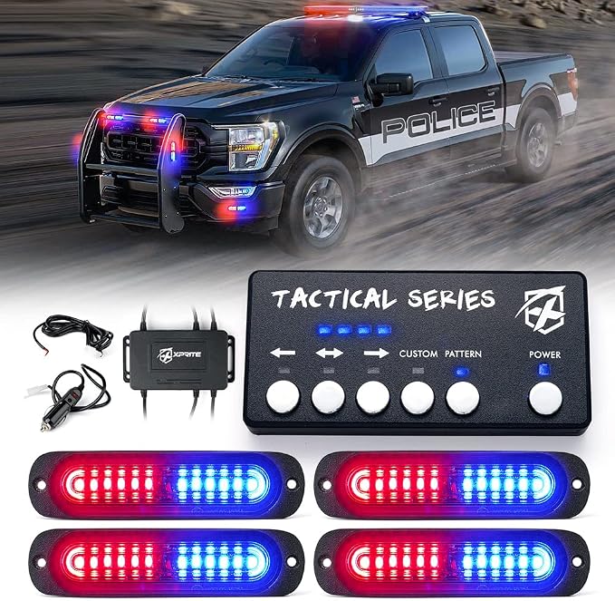 Xprite Red Blue LED Surface Mount Strobe Police Lights Kit, w/Control Panel by Xprite