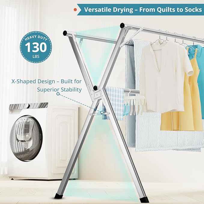JAUREE 79 Inches Clothes Drying Rack, Drying Rack Clothing Folding Indoor - Image 3