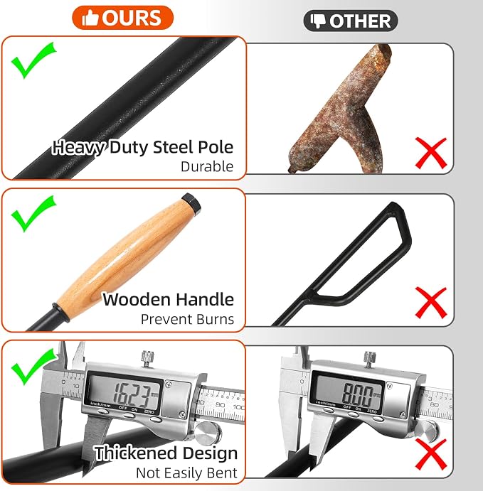 Fire Poker for Fire Pit Outdoor, 38 Inch Extra Long Iron Campfire Poker - Image 4