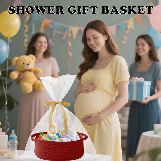 Gift Basket with Gift Bag and Ribbons, Small Rope Woven Shelf Storage, Baskets - Image 6