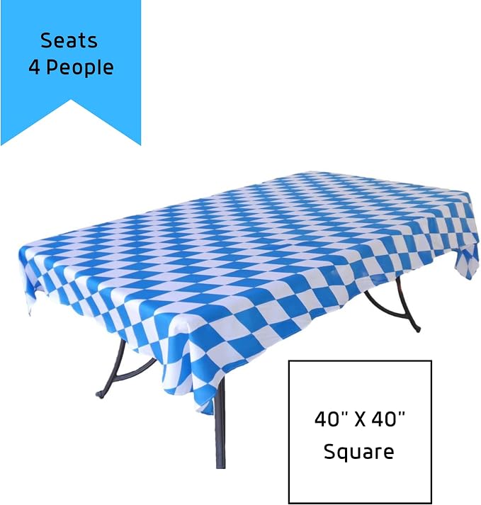 Blue & White Oktoberfest Tablecloth 40" x 40" – Bavarian Checkered Polyester - Image 2